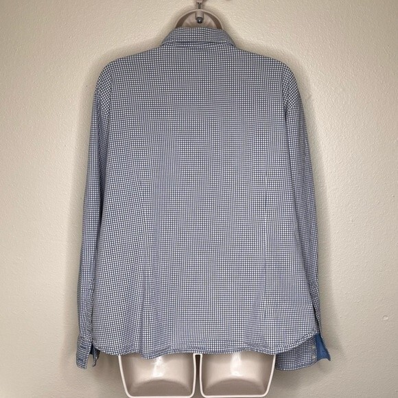 Duck Head Woman Gingham Plaid Check Blue Cream Long Sleeve Button Front Shirt 2X - Picture 5 of 11